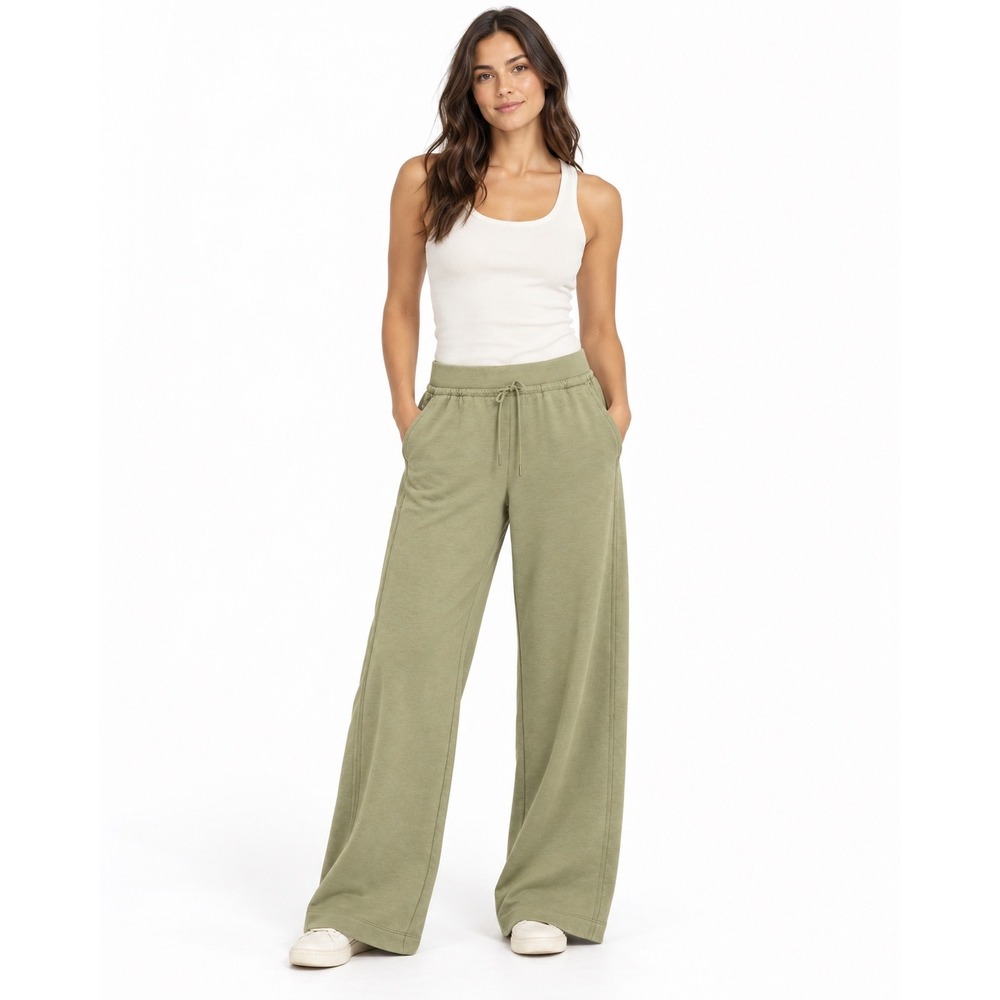 Athleta Allure Wide Leg Pants Women's XL Olive Green Drawstring Pull On